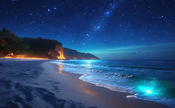 夜晚星空下大海边沙滩上 电脑动态壁纸下载2K视频分辨率1920*1080