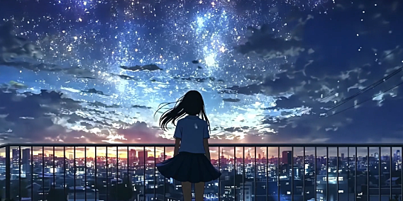 星空下穿着百褶裙女孩的背影 电脑动态壁纸 4K超高清分辨率3840*2160