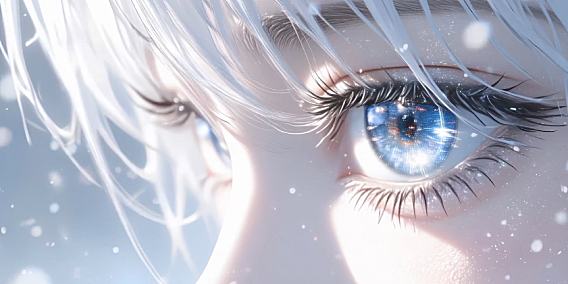 白色头发的女孩长长的睫毛蓝色的眼睛特写 4K电脑动态壁纸超高分辨率3840*2160