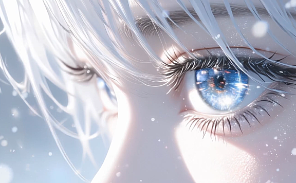 白色头发的女孩长长的睫毛蓝色的眼睛特写 4K电脑动态壁纸超高分辨率3840*2160