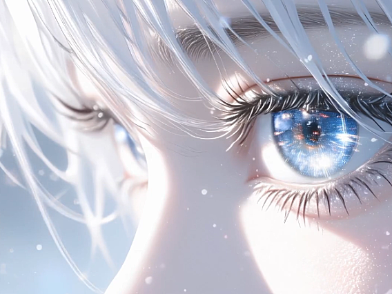 白色头发的女孩长长的睫毛蓝色的眼睛特写 4K电脑动态壁纸超高分辨率3840*2160