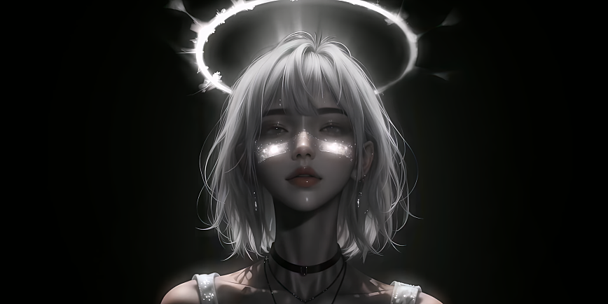 AI生成头顶光环的银色短发美女 精选8K高清电脑壁纸图片最火爆免费壁纸下载