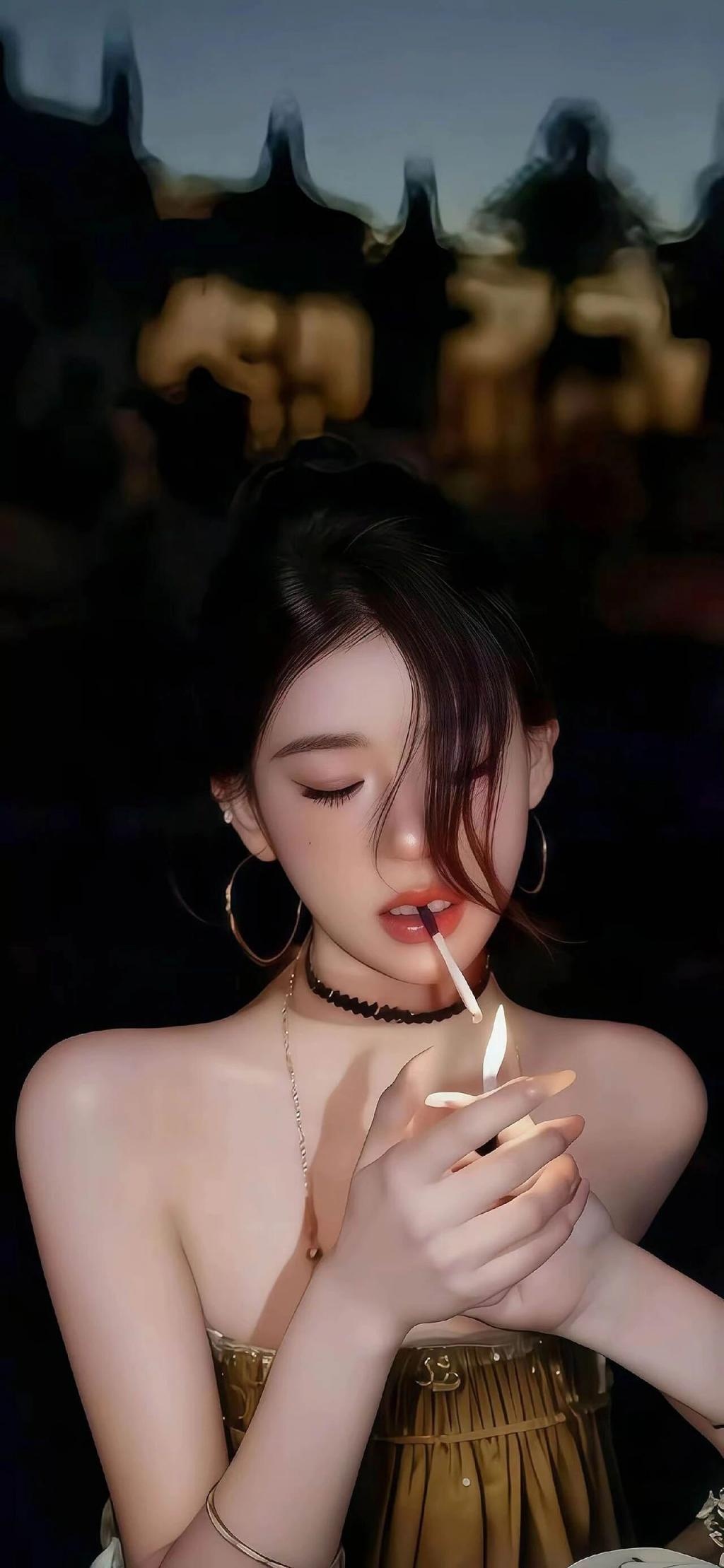 性感美女正在点烟