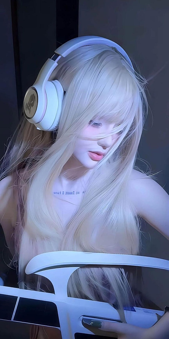 头戴耳机的金发DJ电竞美女 最新手机壁纸图片高清原图免费下载