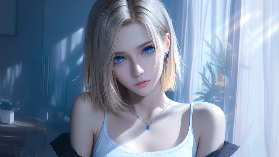 金色短发蓝色眼睛吊带美女 精选高清电脑壁纸图片最火爆免费壁纸下载