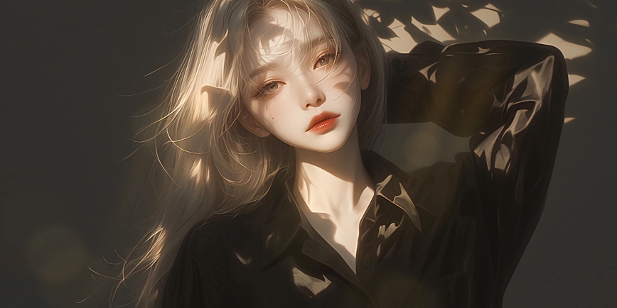 阳光折射下穿着黑色衬衫的美女 精选高清电脑壁纸图片最火爆免费壁纸下载