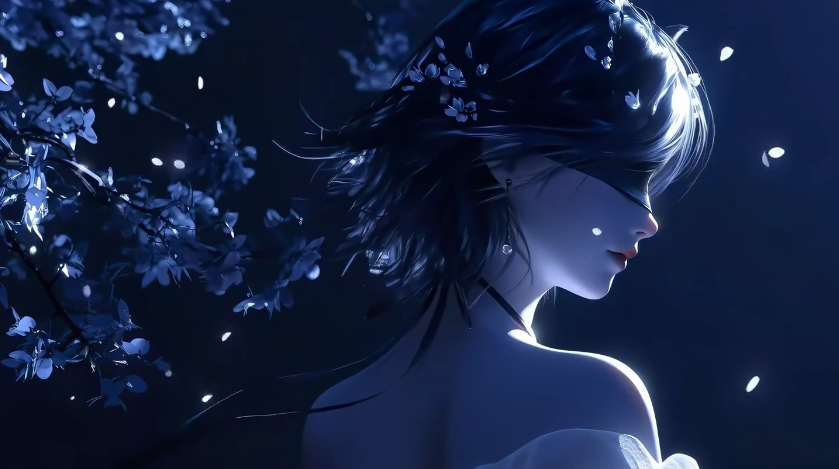 月光下蒙着眼睛的美女侧脸 电脑动态壁纸4K高清视频分辨率3840*2160免费下载