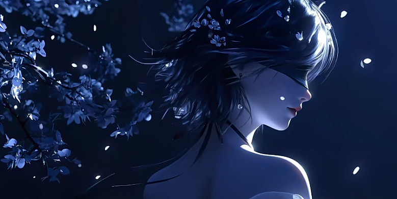 月光下蒙着眼睛的美女侧脸 电脑动态壁纸4K高清视频分辨率3840*2160免费下载