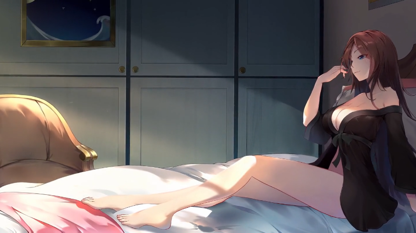 躺坐在床上穿着黑色性感睡衣的长腿大美女 电脑动态壁纸4K高清视频分辨率3840*2160