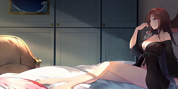 躺坐在床上穿着黑色性感睡衣的长腿大美女 电脑动态壁纸4K高清视频分辨率3480*2160