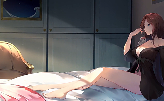 躺坐在床上穿着黑色性感睡衣的长腿大美女 电脑动态壁纸4K高清视频分辨率3480*2160