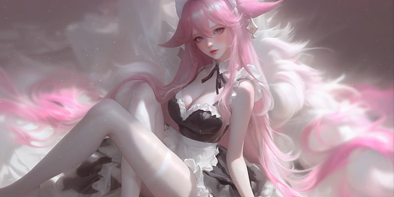 穿着性感女仆装的粉红色长发美少女大长腿 电脑动态壁纸4K高清视频分辨率3840*2160